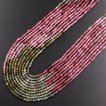 AAA Natural Multicolor Pink Green Tourmaline Micro Faceted 2mm Round Gemstone Beads 15.5" Strand
