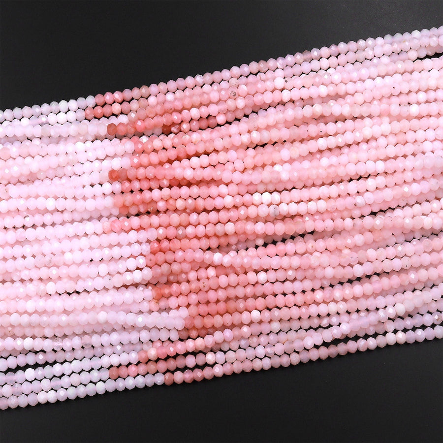 AAA Micro Faceted Natural Peruvian Pink Opal 3mm 4mm Rondelle Beads Gemstone 15.5" Strand