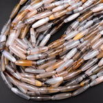 Natural Montana Agate Beads Long Slender Barrel Cylinder Tube 15.5" Strand
