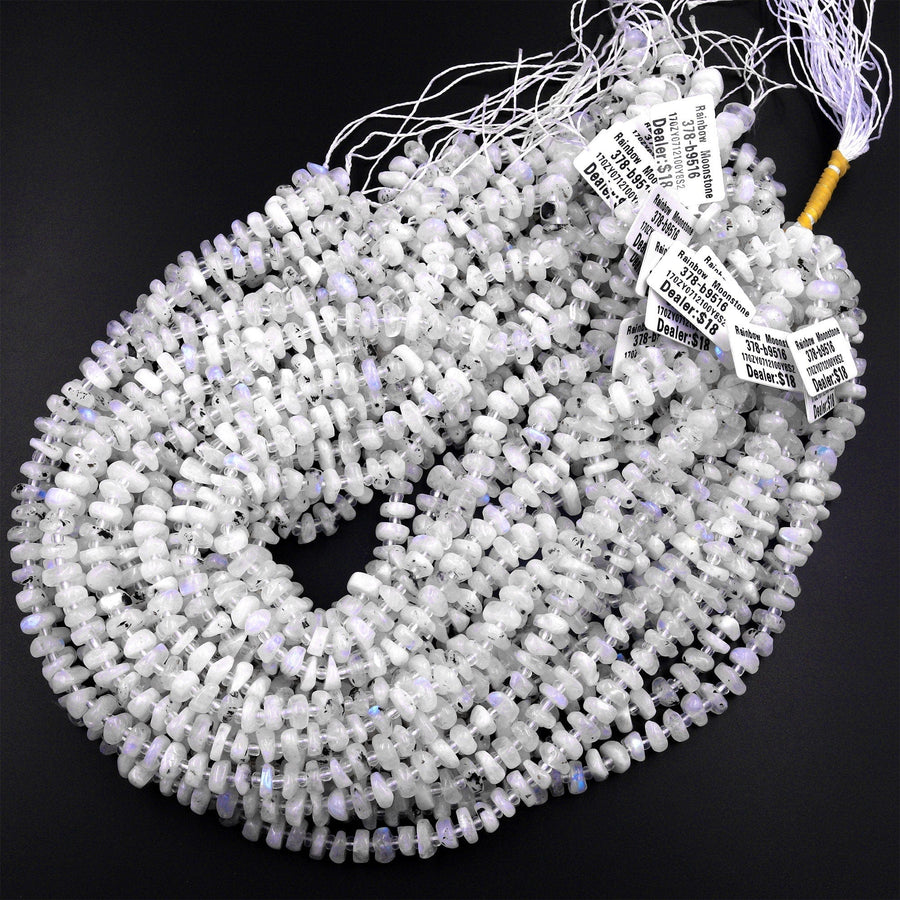 Natural Rainbow Moonstone Beads Freeform Center Drilled Rondelle Disc Organic Cut Nuggets 15.5" Strand