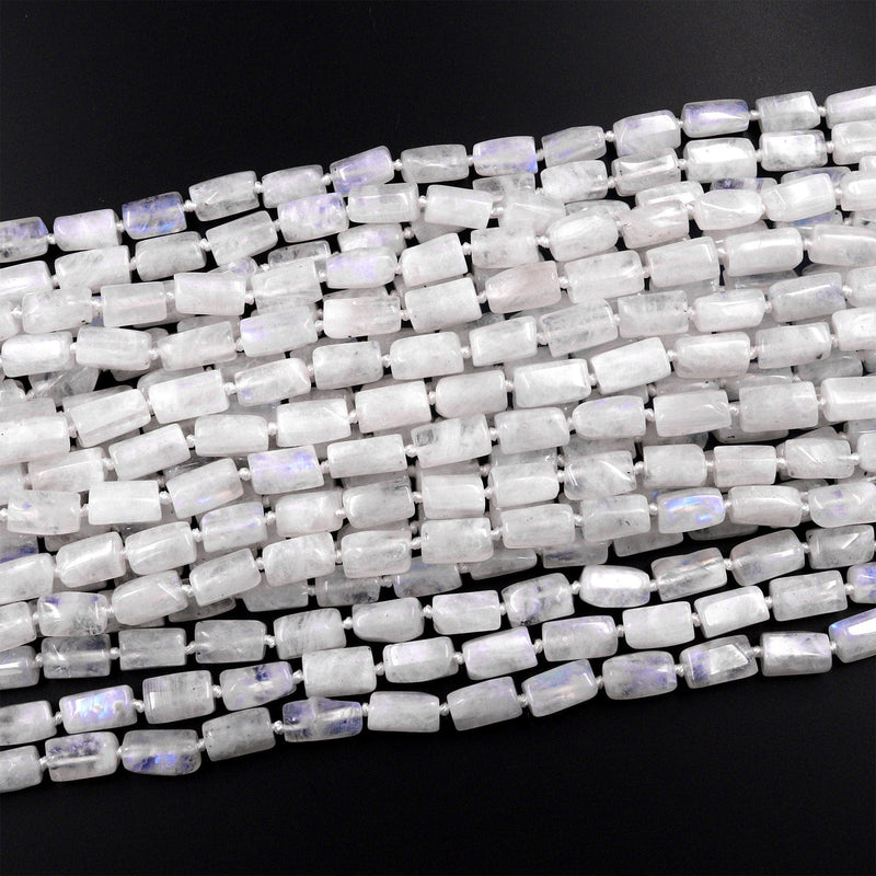 Natural Rainbow Moonstone Tube Beads 15.5" Strand