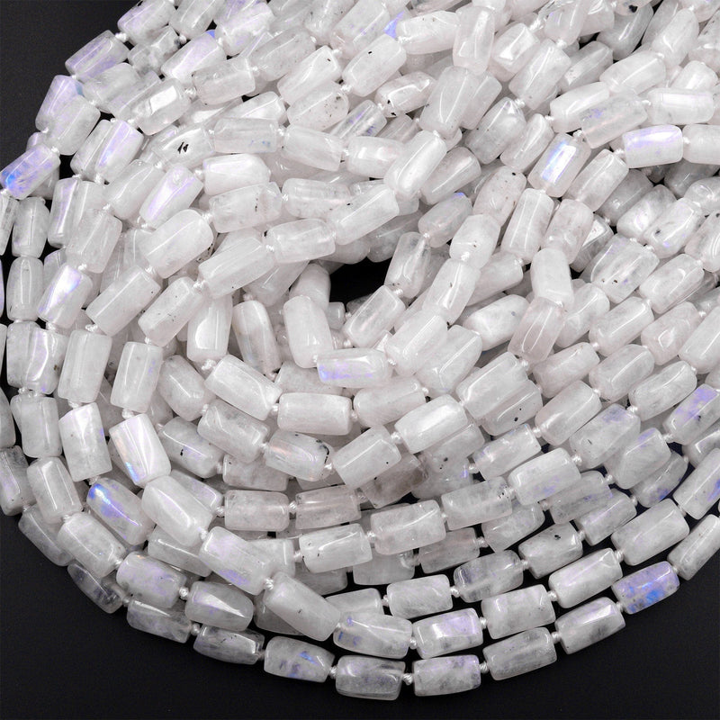 Natural Rainbow Moonstone Tube Beads 15.5" Strand