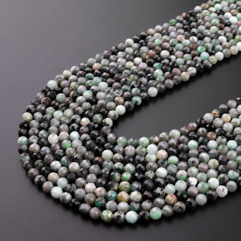 Real Genuine Natural Green Emerald Gemstone Faceted 4mm Round Beads Laser Diamond Cut Gemstone May Birthstone 15.5" Strand
