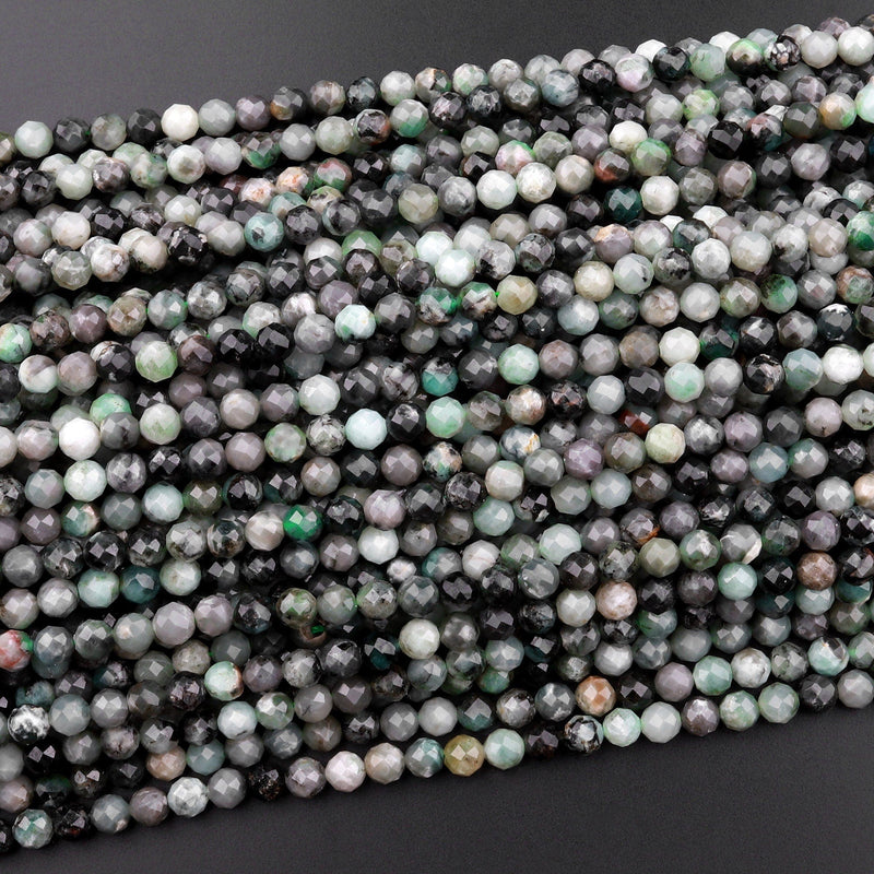 Real Genuine Natural Green Emerald Gemstone Faceted 4mm Round Beads Laser Diamond Cut Gemstone May Birthstone 15.5" Strand