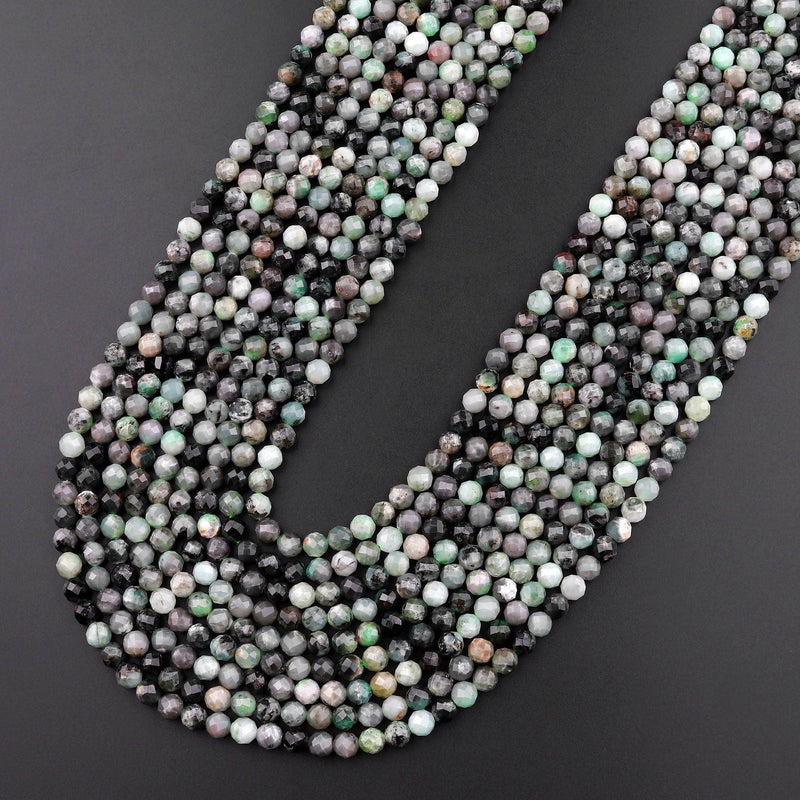 Real Genuine Natural Green Emerald Gemstone Faceted 4mm Round Beads Laser Diamond Cut Gemstone May Birthstone 15.5" Strand