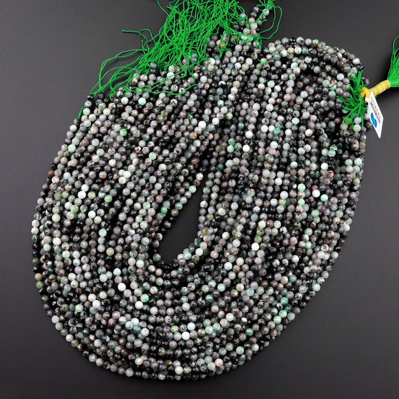 Real Genuine Natural Green Emerald Gemstone Faceted 4mm Round Beads Laser Diamond Cut Gemstone May Birthstone 15.5" Strand