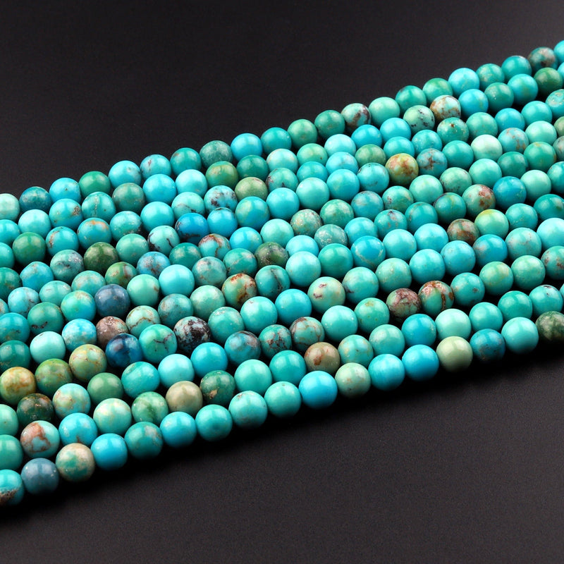 Natural Turquoise 4mm Round Beads High Quality Real Genuine Vibrant Blue Green Turquoise Spheres  15.5" Strand