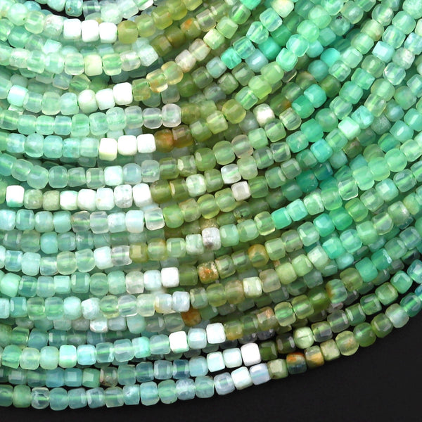Natural Chrysoprase Faceted 2mm 3mm Cube Square Dice Beads Gemstone 15.5" Strand
