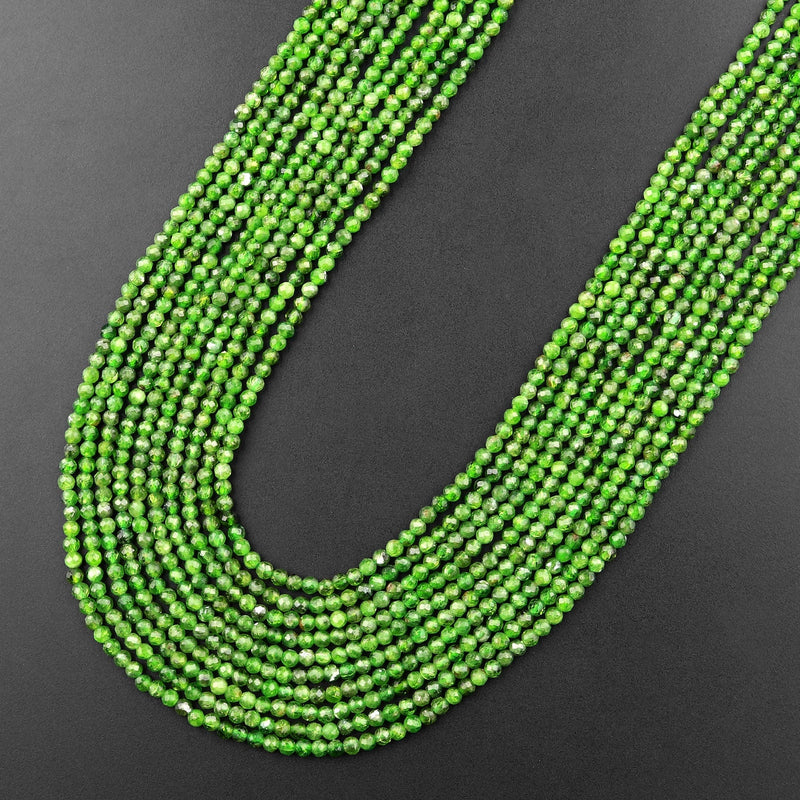 Real Genuine Natural Green Chrome Diopside Faceted 2mm Round Gemstone Beads 15.5" Strand