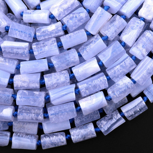 Natural Blue Lace Agate Tube Beads 15.5" Strand