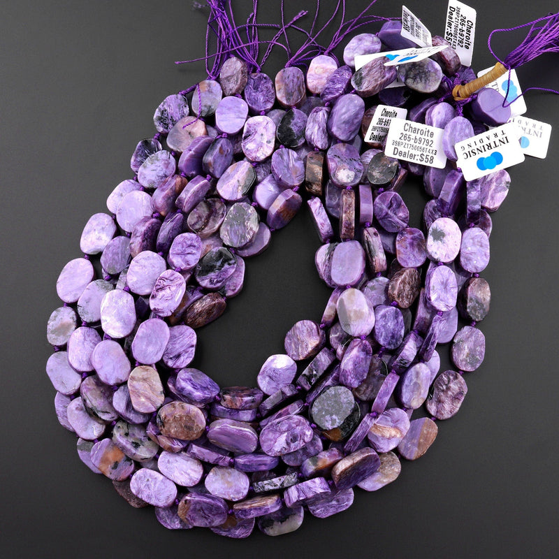 Natural Russian Charoite Oval Rectangle Beads Creative Organic Cut Real Genuine Purple Gemstone 15.5" Strand