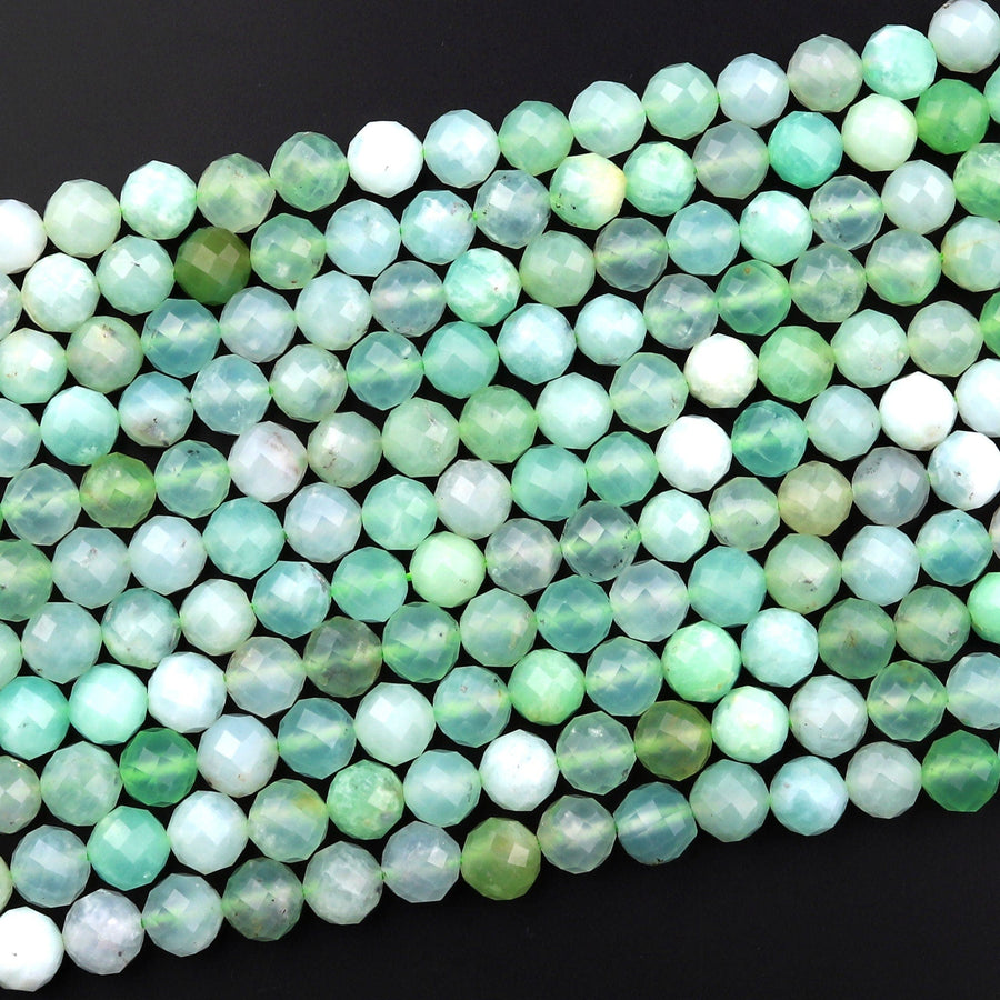 AA Natural Australian Green Chrysoprase Faceted Round 6mm 8mm 10mm Beads Diamond Cut Gemstone Beads 15.5" Strand