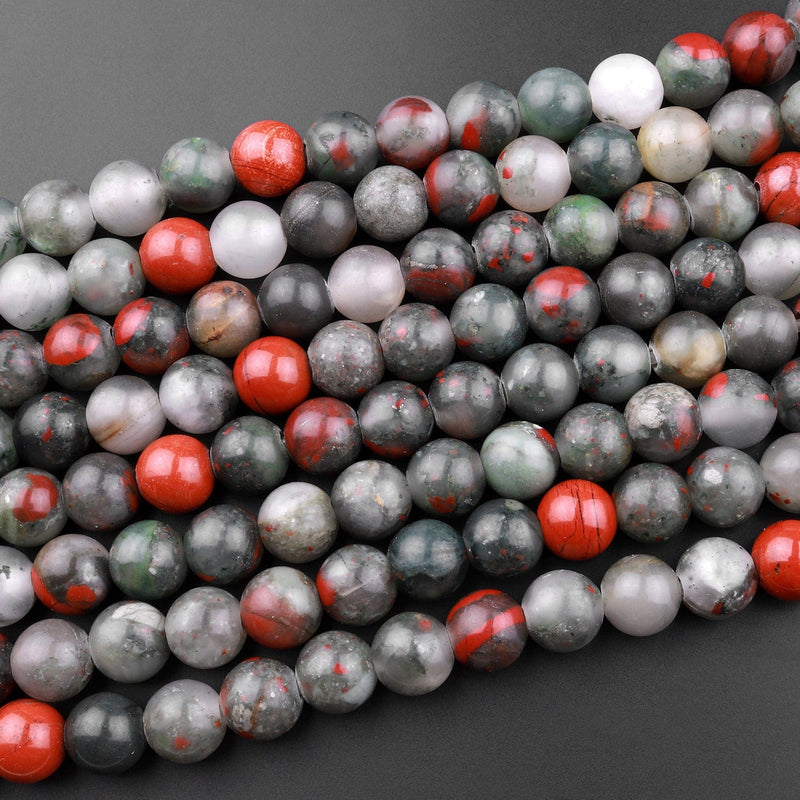 Large Hole Beads 2.5mm Drill Natural African Bloodstone 8mm 10mm Round Beads 8" Strand