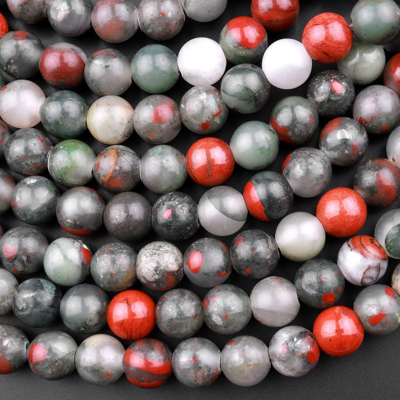 Large Hole Beads 2.5mm Drill Natural African Bloodstone 8mm 10mm Round Beads 8" Strand
