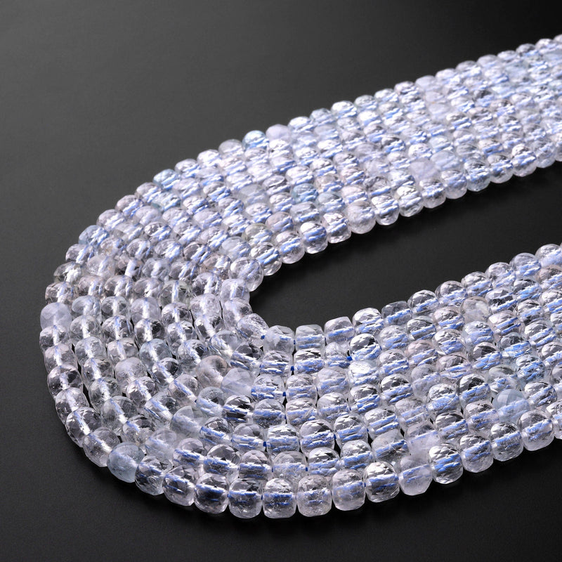 Natural White Topaz Faceted 4mm Cube Square Dice Beads Gemstone 15.5" Strand
