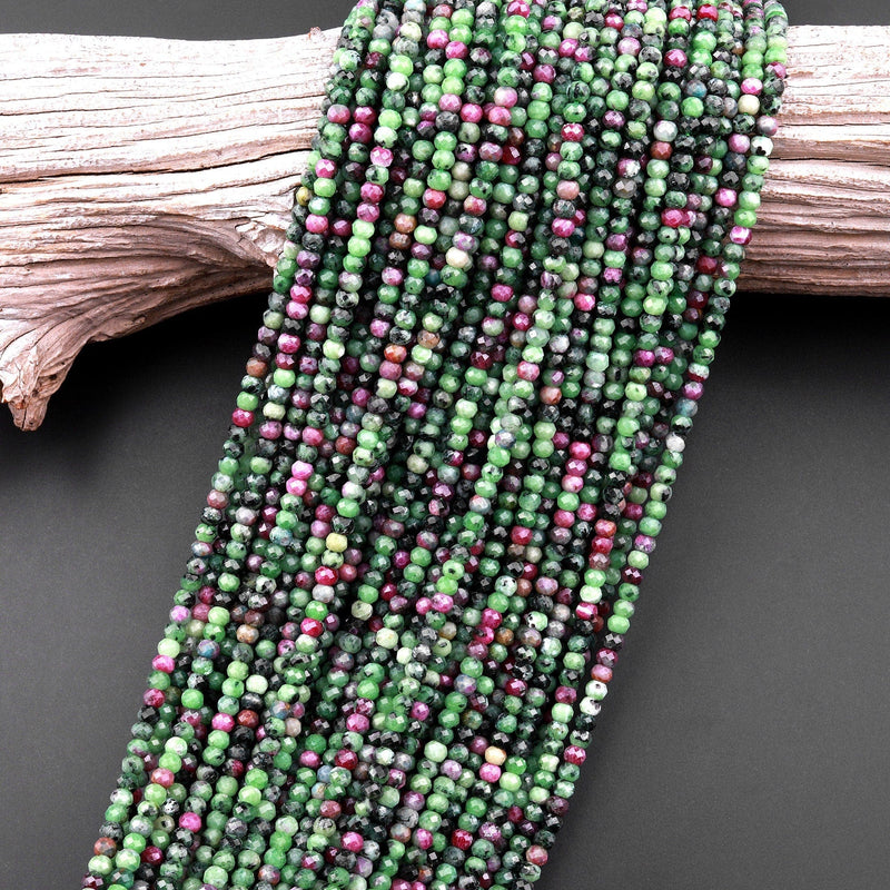 Natural Ruby Zoisite 4mm Faceted Rondelle Beads Micro Laser Diamond Cut Gemstone 16" Strand