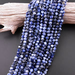 Natural Blue Sodalite Faceted 6mm Cube Square Dice Beads Diagonally Drilled 15.5" Strand