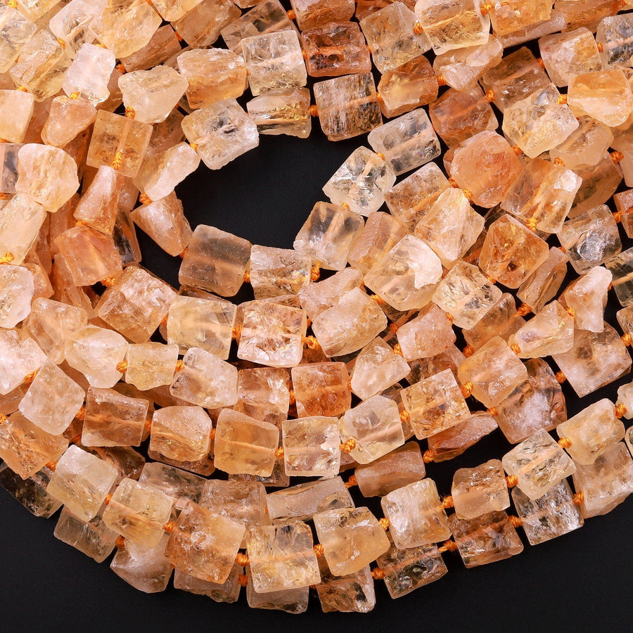 Natural Rough Raw Golden Yellow Citrine Square Beads Nuggets 15.5" Strand