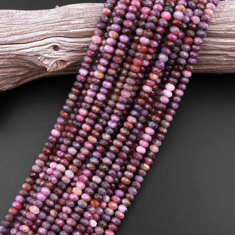 Real Genuine Natural Ruby Gemstone Faceted 6mm Rondelle Beads Plum Purple Pink Red Colors 15.5" Strand