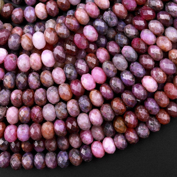 Real Genuine Natural Ruby Gemstone Faceted 6mm Rondelle Beads Plum Purple Pink Red Colors 15.5" Strand