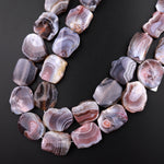 Natural Botswana Agate Beads Large Freefrom Slice Irregular Flat Slab Amazing Veins Bands 15.5" Strand