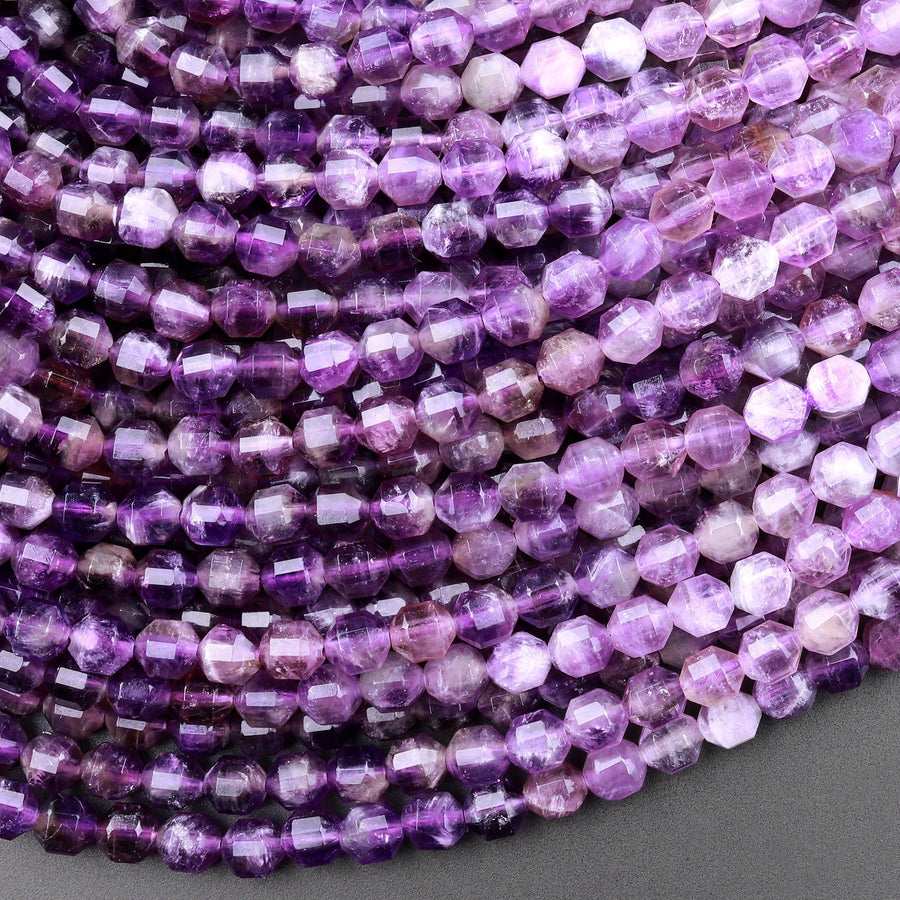 Natural Purple Amethyst 6mm Round Beads Faceted Prism Gemstone 15.5" Strand