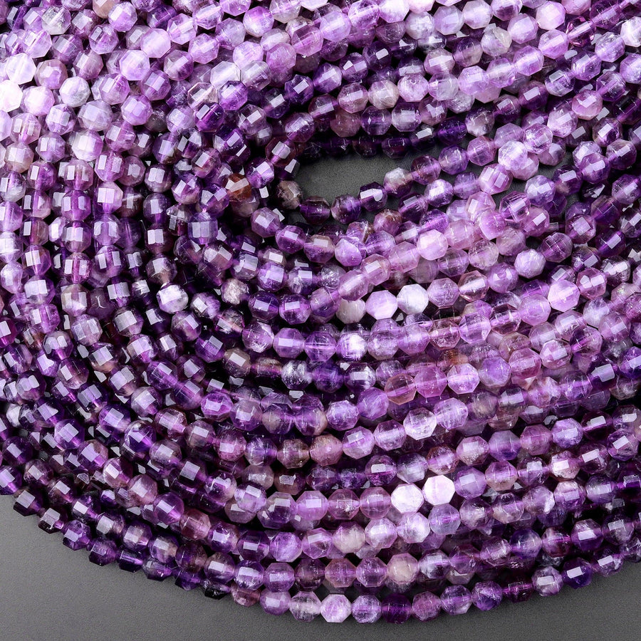 Natural Purple Amethyst 6mm Round Beads Faceted Prism Gemstone 15.5" Strand