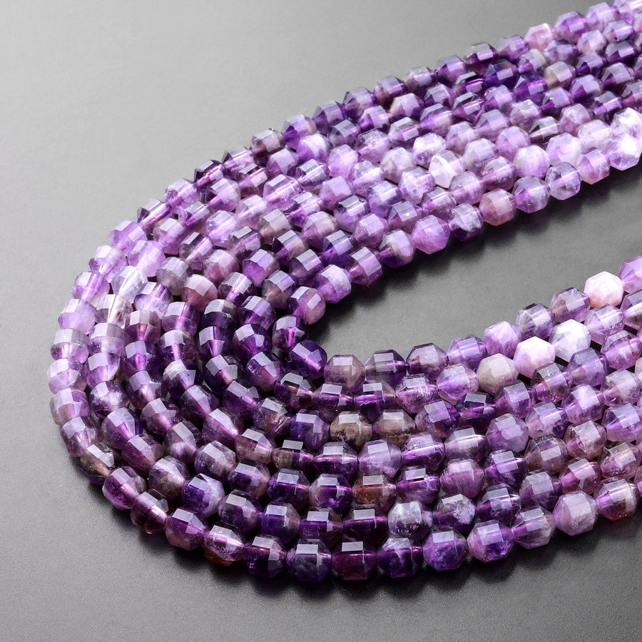 Natural Purple Amethyst 6mm Round Beads Faceted Prism Gemstone 15.5" Strand
