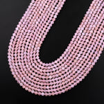 AAA Faceted Pink Morganite 4mm 5mm Round Beads Natural Aquamarine Beryl Gemstone 15.5" Strand