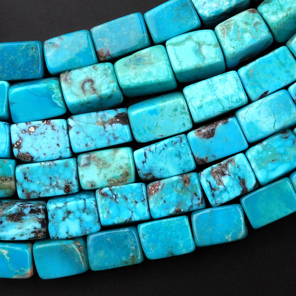 Natural Blue Turquoise Rectangle Tube Beads Genuine Real Turquoise Gemstone 15.5" Strand