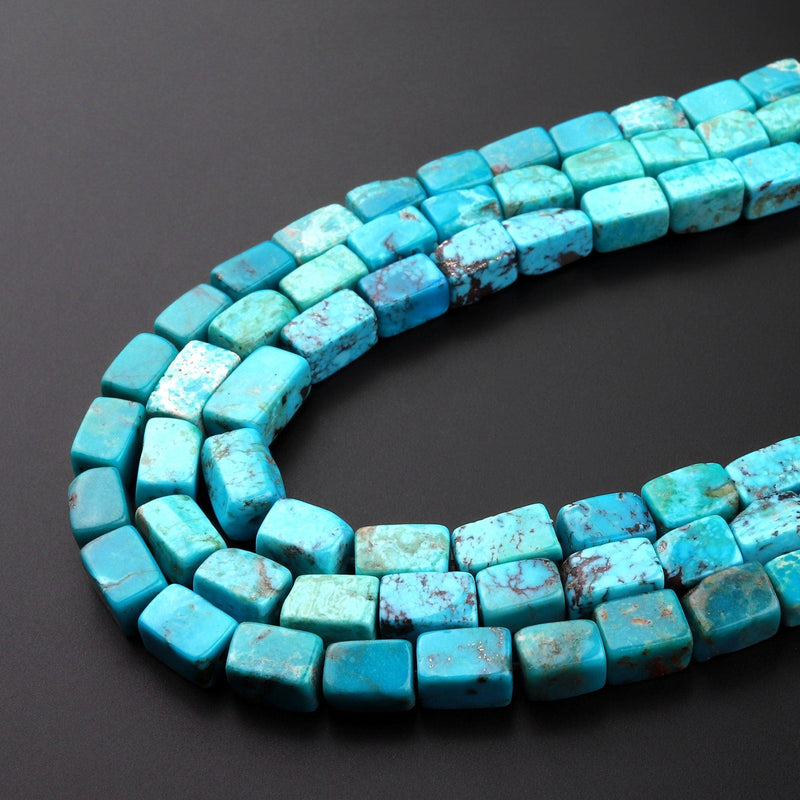 Natural Blue Turquoise Rectangle Tube Beads Genuine Real Turquoise Gemstone 15.5" Strand