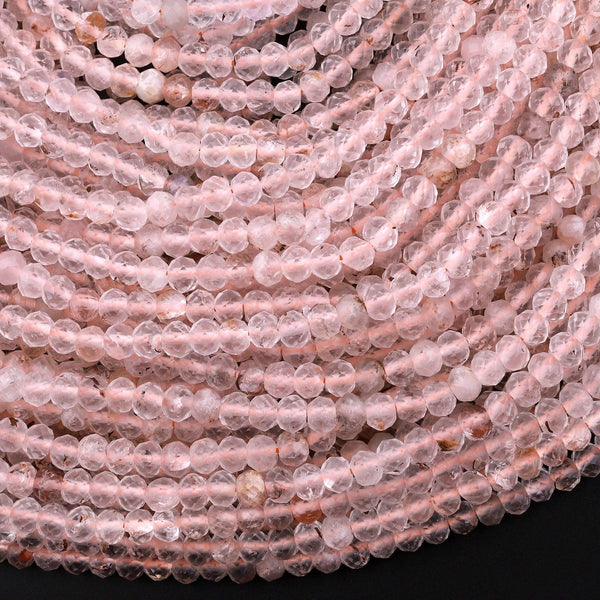 Micro Faceted Natural Quartz Rondelle Beads 4mm Sparkling Diamond Cut Gemstone 15.5" Strand