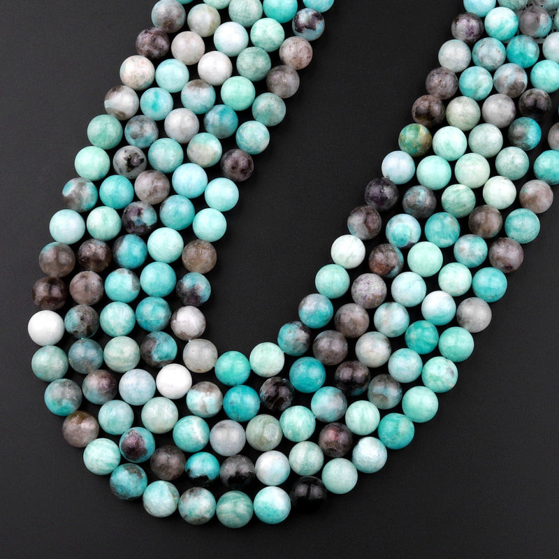 Natural Blue Amazonite Smoky Quartz 6mm 8mm Round Beads 15.5" Strand