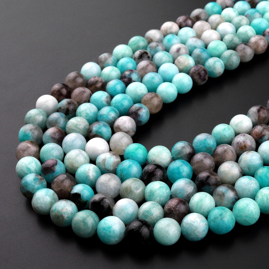 Natural Blue Amazonite Smoky Quartz 6mm 8mm Round Beads 15.5" Strand