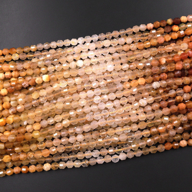 Natural Yellow Hematoid Rutile Quartz 4mm Rounded Prism Beads Multicolor Golden Yellow Shaded Gemstone 15.5" Strand