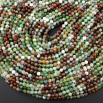 Micro Faceted Natural Brown Green Chrysoprase Faceted Round 4mm Beads Diamond Cut Gemstone Beads 15.5" Strand