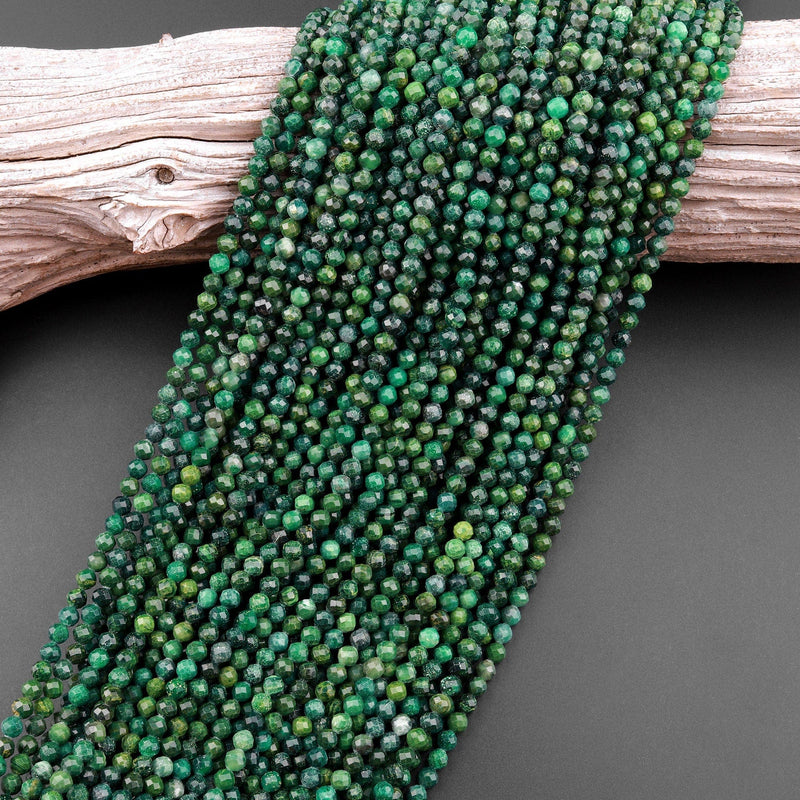 Faceted African Green Jade 4mm Round Beads Micro Cut Gemstone 15.5" Strand