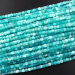 AA Natural Peruvian Blue Amazonite Faceted 3mm 4mm Cube Square Beads Translucent Gemstone 15.5" Strand