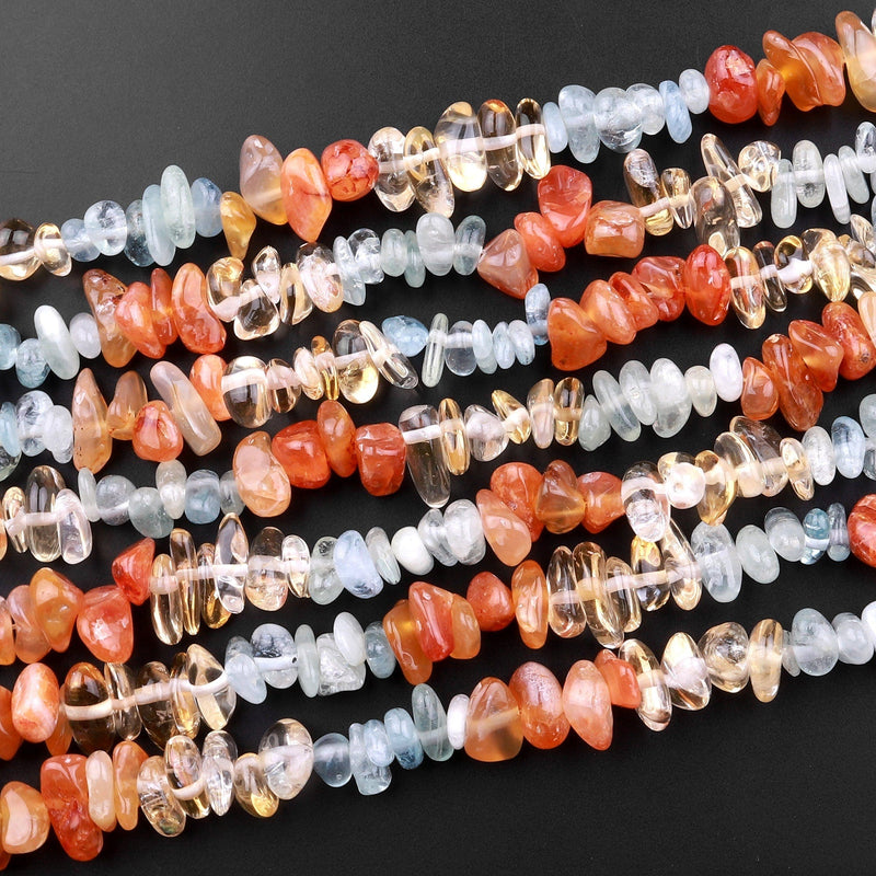 Freeform Mixed Multicolor Gemstone Chip Beads Orange Botswana Agate Citrine Aquamarine 15.5" Strand