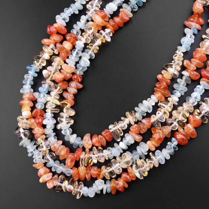 Freeform Mixed Multicolor Gemstone Chip Beads Orange Botswana Agate Citrine Aquamarine 15.5" Strand
