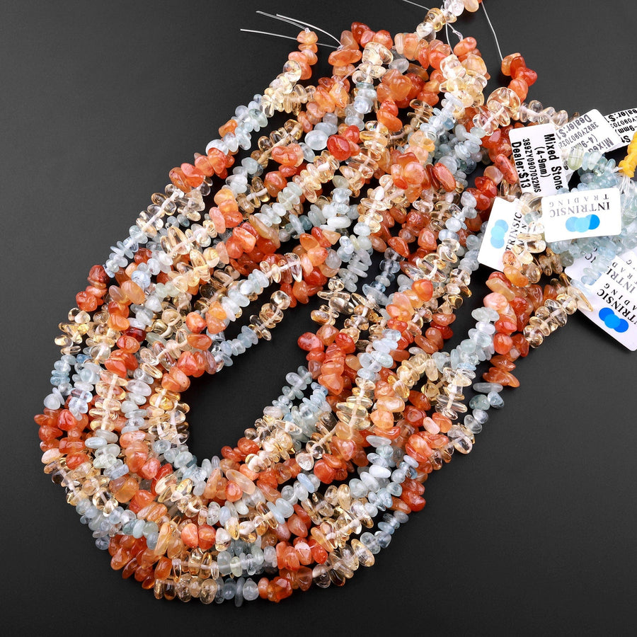Freeform Mixed Multicolor Gemstone Chip Beads Orange Botswana Agate Citrine Aquamarine 15.5" Strand