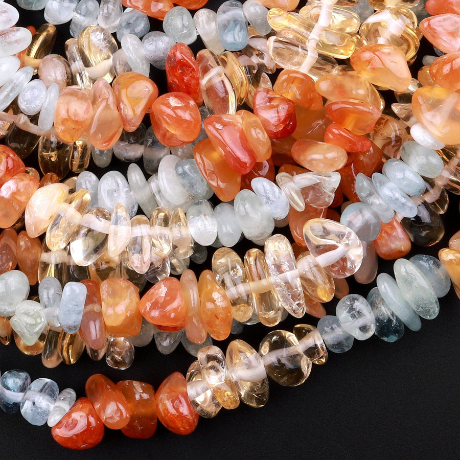 Freeform Mixed Multicolor Gemstone Chip Beads Orange Botswana Agate Citrine Aquamarine 15.5" Strand