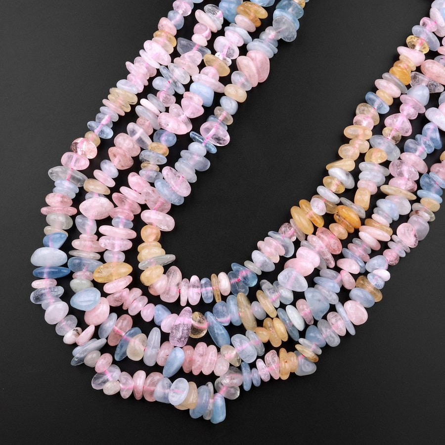 Freeform Mixed Multicolor Gemstone Chip Beads Rose Quartz Yellow Calcite Aquamarine 15.5" Strand