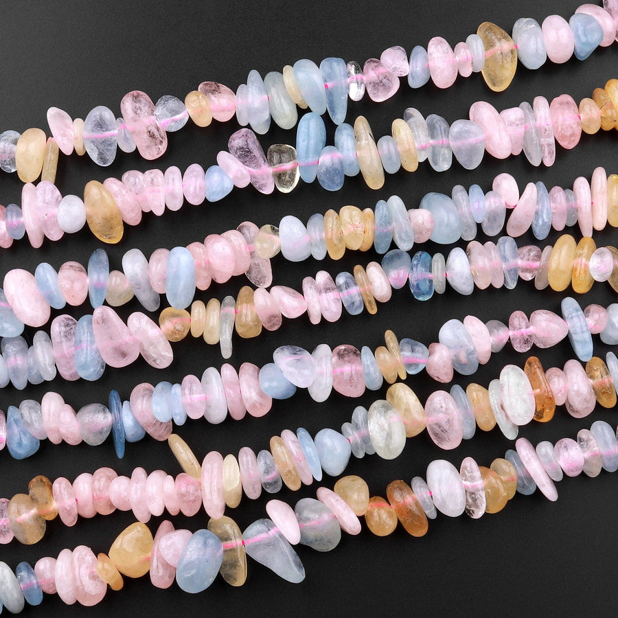 Freeform Mixed Multicolor Gemstone Chip Beads Rose Quartz Yellow Calcite Aquamarine 15.5" Strand