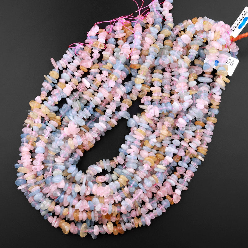 Freeform Mixed Multicolor Gemstone Chip Beads Rose Quartz Yellow Calcite Aquamarine 15.5" Strand