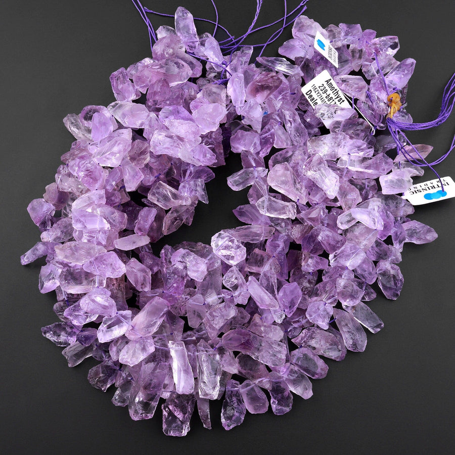 Raw Natural Amethyst Beads Freeform Top Side Drilled Teardrop Petal Purple Amethyst Druzy Crystal Gemstone 15.5" Strand
