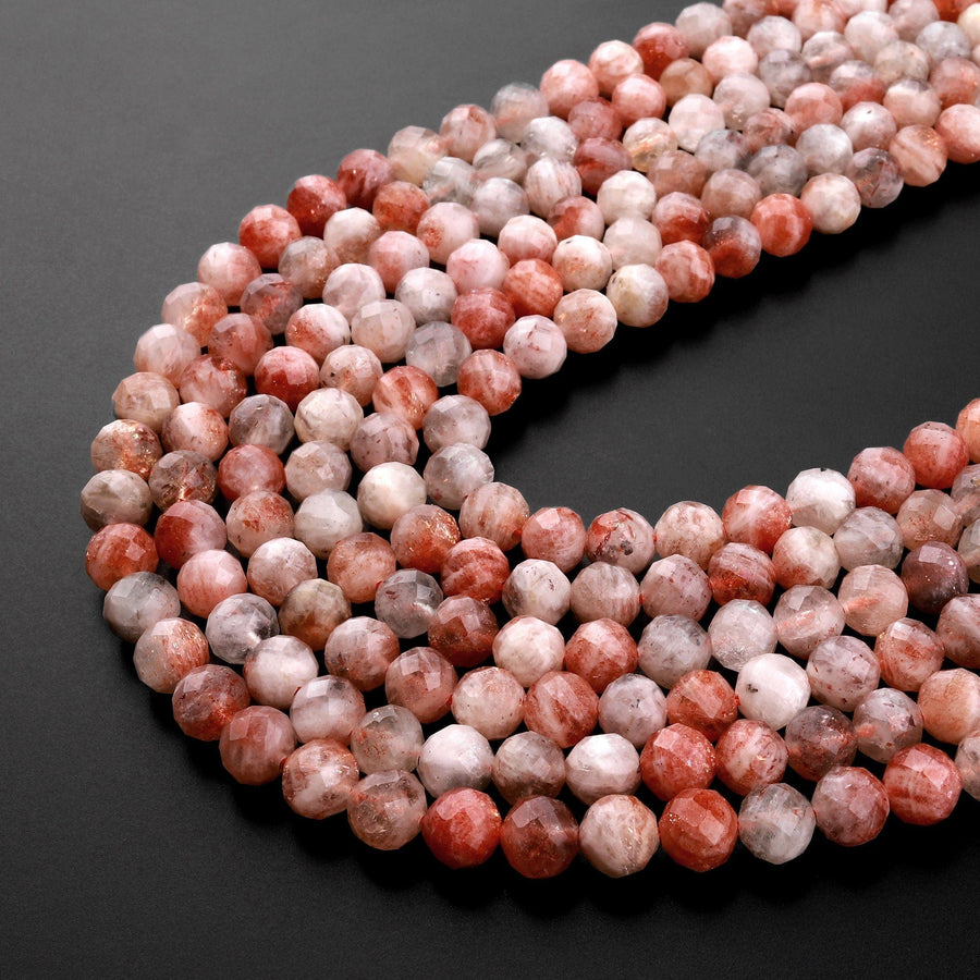 Faceted Natural aventurescent Sunstone Round Beads 6mm 8mm 10mm 15.5" Strand