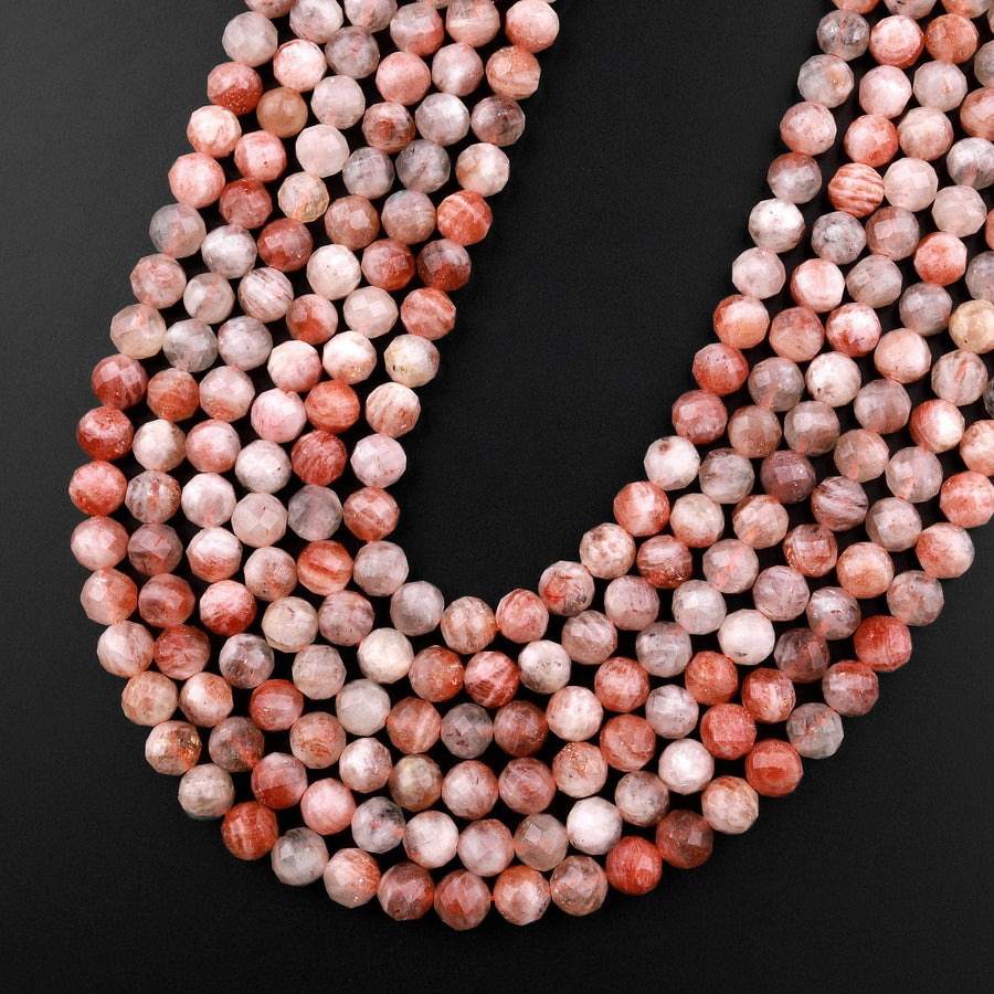 Faceted Natural aventurescent Sunstone Round Beads 6mm 8mm 10mm 15.5" Strand