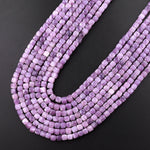 Natural Lilac Purple Lepidolite Faceted 4mm Cube Square Beads 15.5" Strand