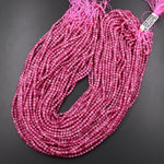 AAA+ Micro Faceted Natural Pink Tourmaline Faceted 3mm 4mm Round Beads Diamond Cut Gemstone 15.5" Strand